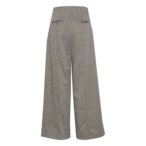 Wide-leg plaid trousers with high waistband - Ichi Women Trousers