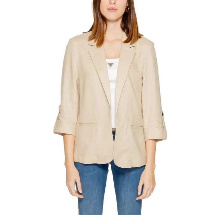 Urban Style Clothing: Woman Wearing Beige Blazer Jacket - Only Women Blazer