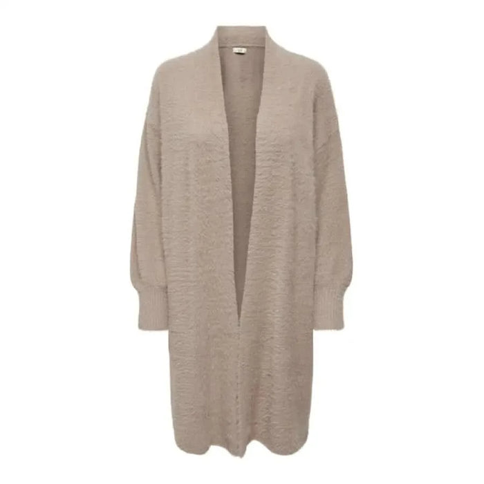 Woman in Jacqueline De Yong beige cardigan sweater - perfect fall and winter product