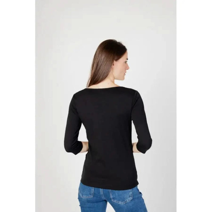 Woman in black long-sleeved top and blue jeans, Street One Women T-Shirt