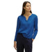 Urban style: Woman wearing blue Street One blouse and black pants - Street One Clothing