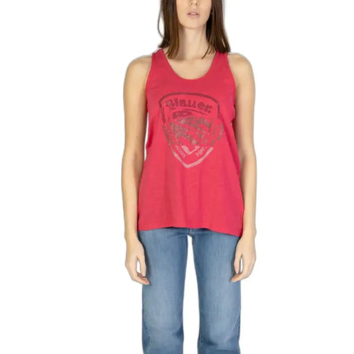 Blauer Blauer women wearing a red heart undershirt