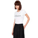 Woman in white Armani Exchange t-shirt and black skirt from Armani Exchange collection