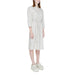 Urban style: Woman in white shirt dress with belt - Street One Women’s Clothing