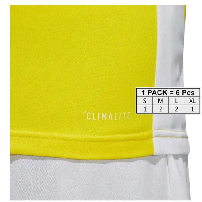 Yellow and white Adidas Men T-Shirt with Climalite branding and size information